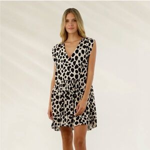Malai for Anthropologie Black and Cream Animal Print Mini Dress